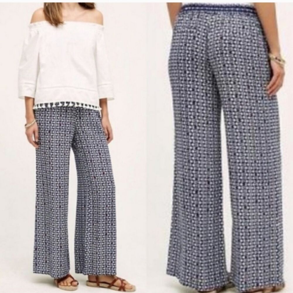 Anthropologie Hei Hei Blue High Rise Santa Clara Wide Leg Pull On Pants Womens S